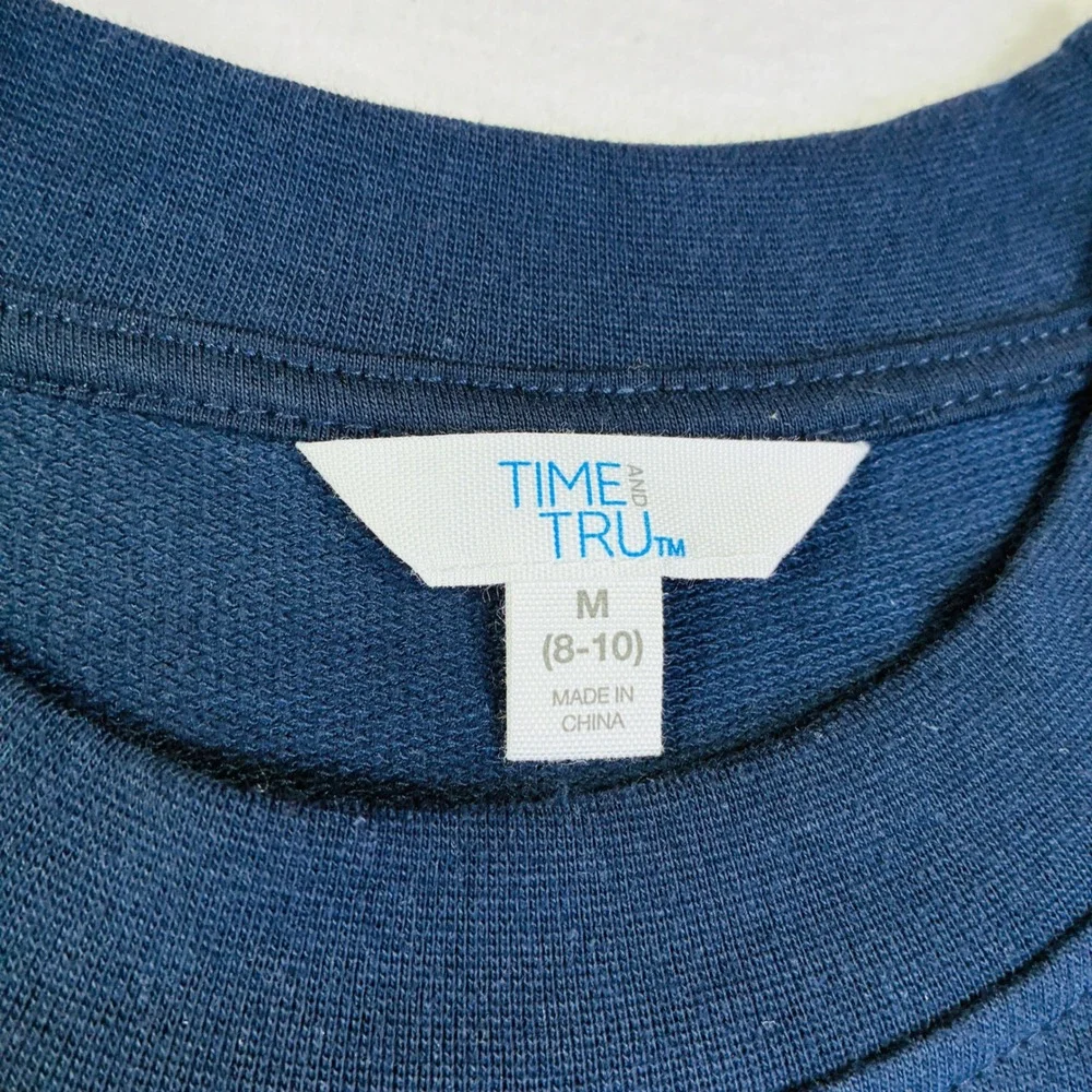 Time and Tru Girls Navy Blue Ruffle Shoulder Sweatshirt Pullover Medium 8-10